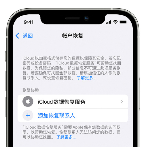 滕州苹果手机维修分享在 iPhone 上设置帐户恢复联系人的方法 